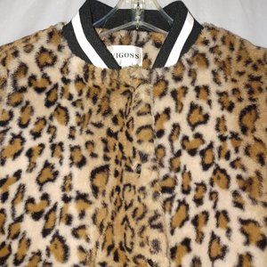 VIGOSS LEOPARD PRINT FAUX FUR BOMBER JACKET
